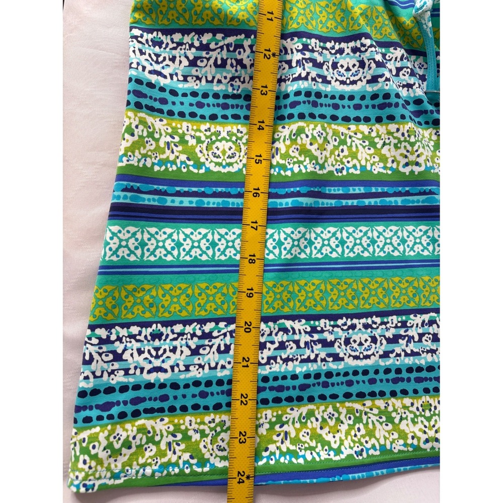 LANDS' END Teal Paisley Striped Tankini Top Sz 16 Underwire Bra Modest Swimwear - Picture 6 of 8
